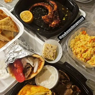 Octopus, gyro, saganaki