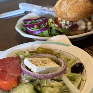 Small Classic Greek Salad and Greek Vegetarian Sandwich