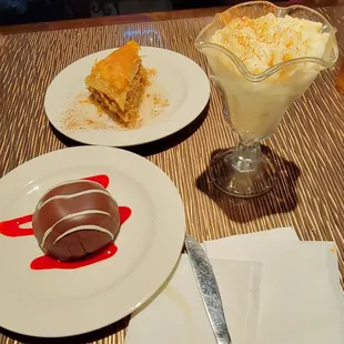 Baklava, Rice Pudding, and Tuxedo bomb