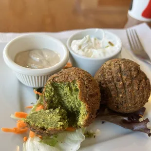 Falafel Ball with Tzatziki and Small Baba-ghanoush