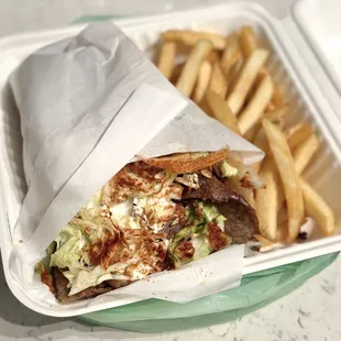 Classic gyro ($9.25) with fries ($3.50)