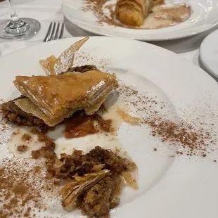 Baklava and really really good sesame honey custard