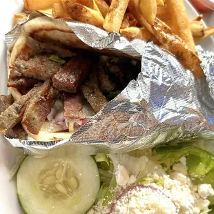 # 1 Gyro Sandwich with 1/2 fries 1/2 salad (no tomato)