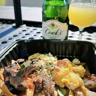 Chilaquiles Rojos with Arrachera meat