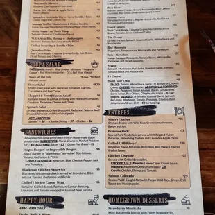 the menu for the restaurant