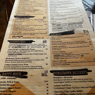 the menu for the restaurant