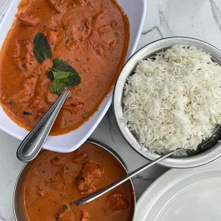 Chicken Tikka Masala, Butter chicken, side of rice   IG: fitglamcooks