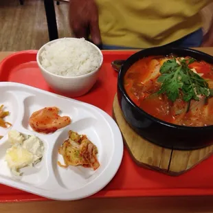 Dongtae jjigae, spicy fish soup with banchan