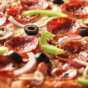 a pepperoni and olive pizza