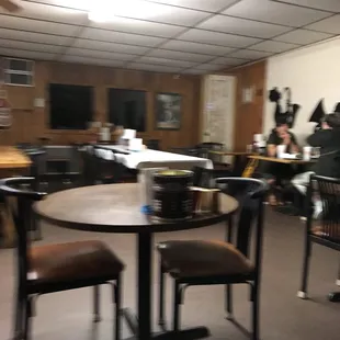 a table and chairs in a restaurant