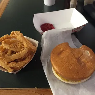 Best hamburger and onion rings ever!