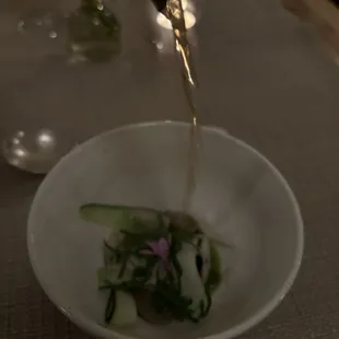 Duck Consommé dish before pour
