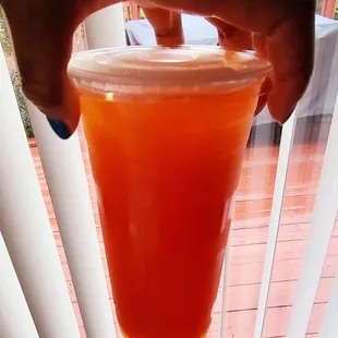 Unsure this beverage name but my husband was given this for our long wait. Only can identify ginger flavor. He said it was sweet sweet tho.