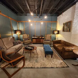 a living room with a lot of furniture