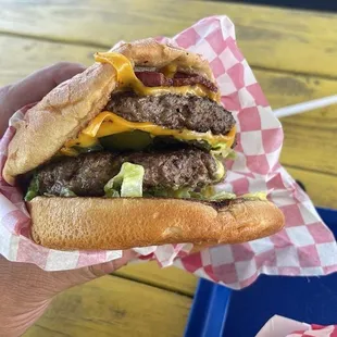 Greatness! Love it. Old fashioned burger.