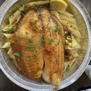 Tilapia and pasta plate