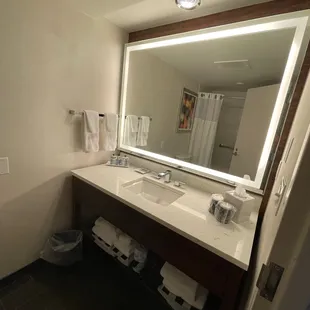 Very nice bathroom. I really liked the nightlight around the mirror