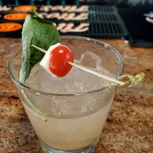 Delicious!!You say Tomato-jalapeño infused tequila, agave, lime, fresh muddled basil, fresh muddled grape tomato,on the rocks-spicy, fresh