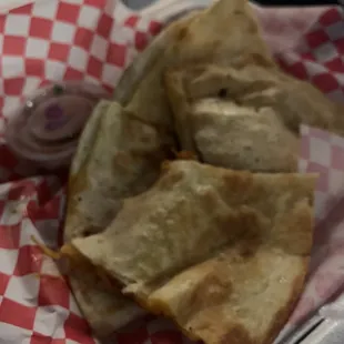 Buffalo shredded chicken quesadilla