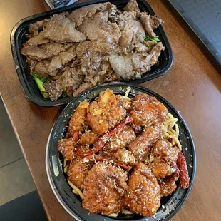 RIBEYE BEEF AND BROCCOLI and ORANGE CHICKEN