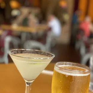 Cucumber martini and draft.