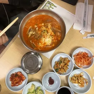 We ordered the dumplings #19. Rice dishes #20. And spicy kimchi soup #3! Total for a stuffed party of 3 was 66$.