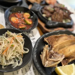 Tofu stew , ban chan with fish &amp; galbi combo