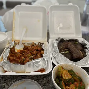 Close up of the Galbi and spicy chicken bulgogi