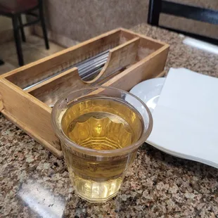 utensils, complimentary barley tea