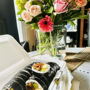 spicy tuna kim bap + pork kim bap