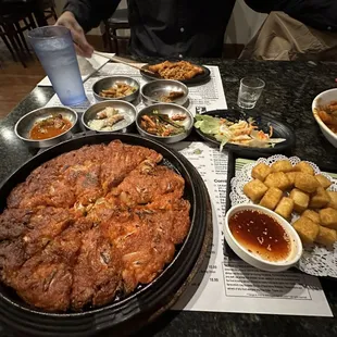 Kimchi pancake, tofu steak