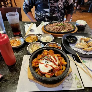 Seafood Stone Pot, beef dumplings, and beef bulgogi..