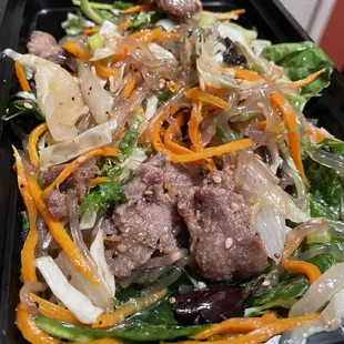 Japchae (Stir-Fried Starch Noodles with Beef and Vegetables)