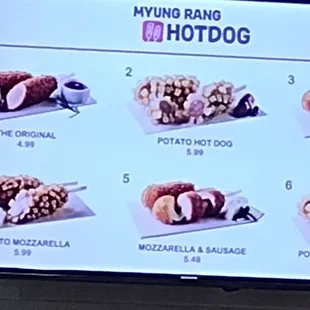 a menu for hotdogs