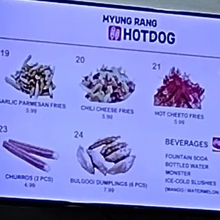 a menu for hotdogs