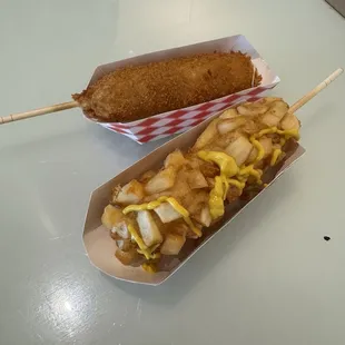 Mozzarella and cheese dog and potato and cheese dog