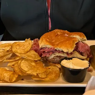 Rueben Burger with house chips