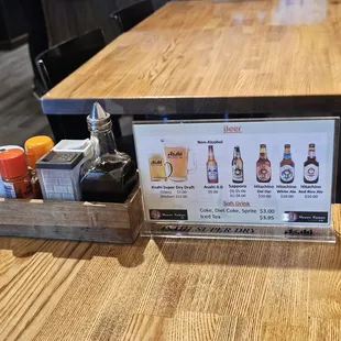 Drink Menu and condiments