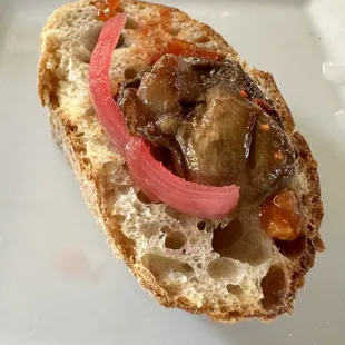 Smoked Oysters put together on the French baguette