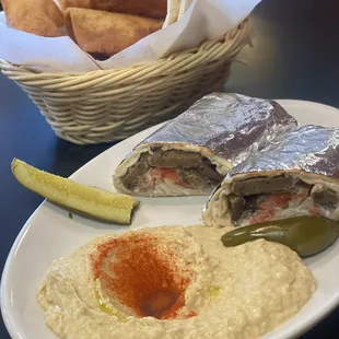 Gyro and the world famous hummus! This is where joints come to learn how to make hummus. Don&apos;t forget the jalapeño pepper! Lil kick!