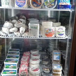 Various brands of feta cheese and many other cheeses as well