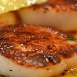scallops with a lemon garnish