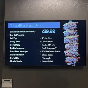 Menu and pricing