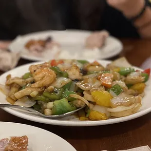Sizzling seafood in black bean sauce.