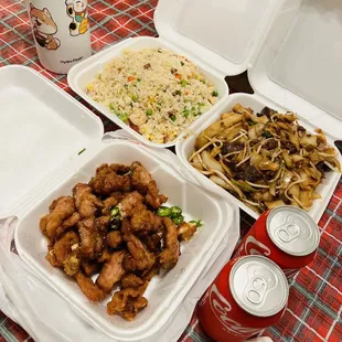 Yang Chow Fried Rice, Beef Chow Fun, &amp; Deep Fried Sparerib with Spicy Salt