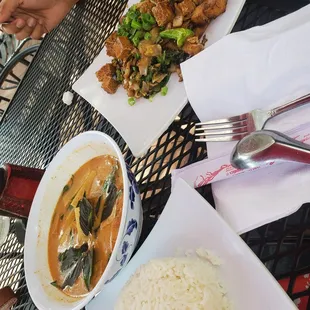 a plate of rice and chicken