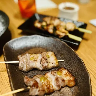 Pork belly skewers