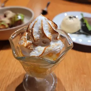 Melon Kakigori $12, Melon shaved ice, yuzu green tea, salted meringue