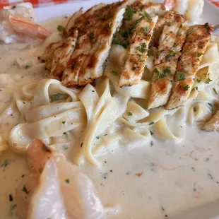 Chicken Alfredo, add shrimp
