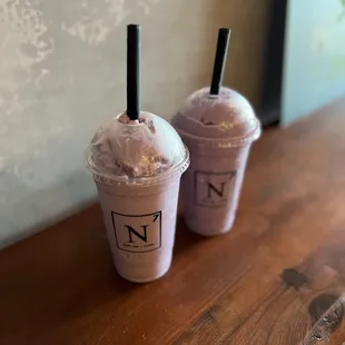 Taro smoothie one with regular milk and the other with oat milk. Would recommend not doing oat milk the original is much better.